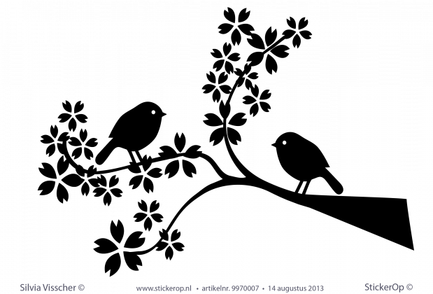 Stickerop Vogeltjes Op Tak